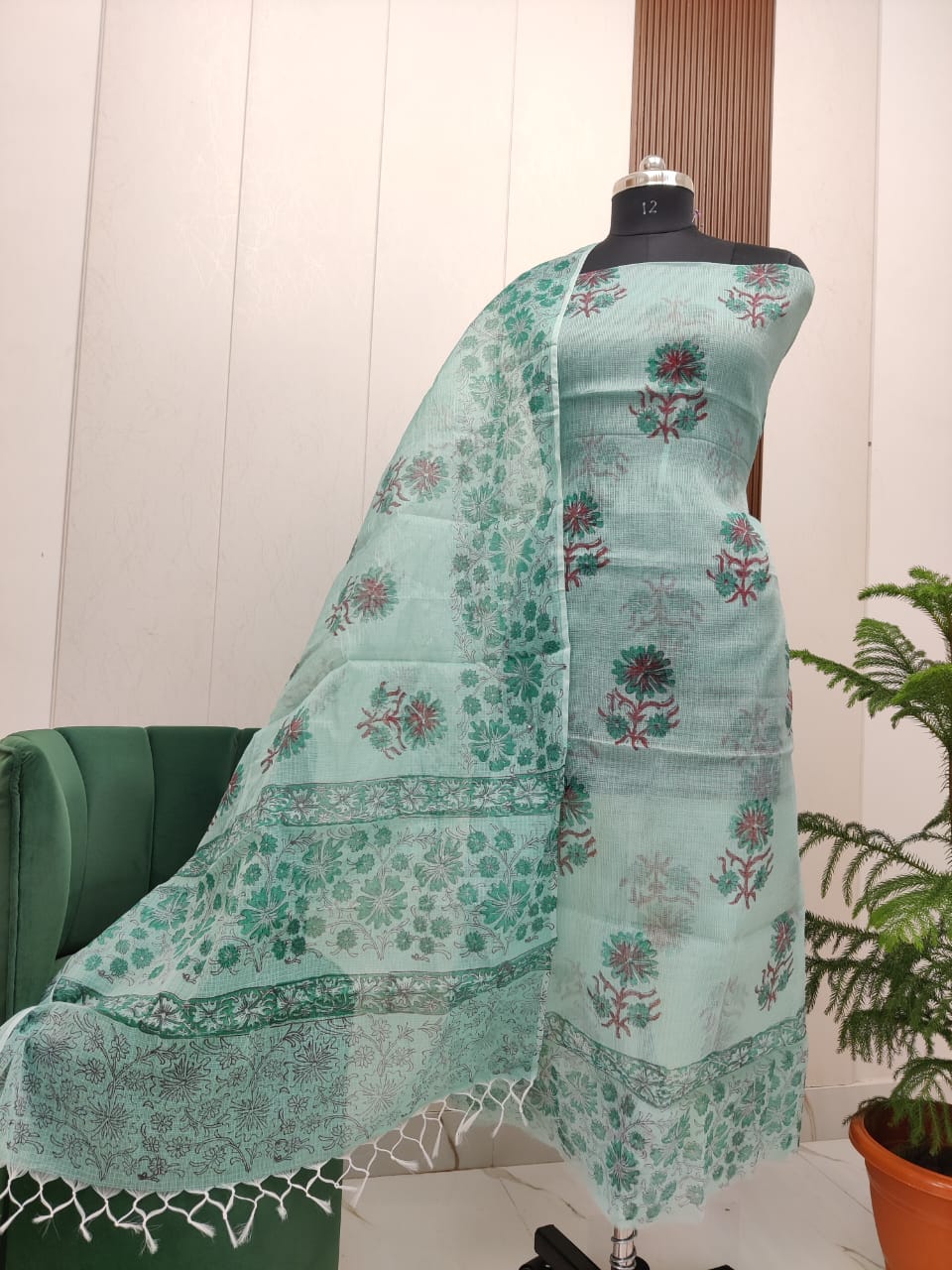 Beautiful Kota Doria Hand  Block Print Unstitch Dress Material