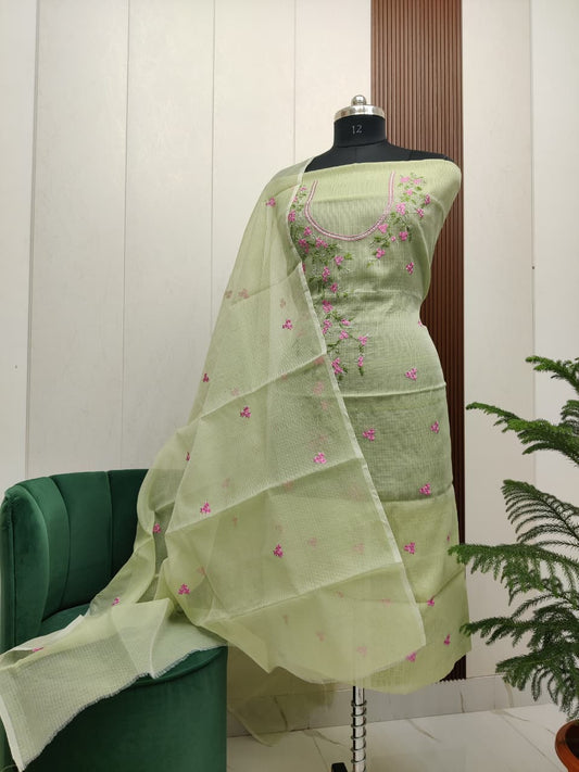 Beautiful Kota Doria Embroidery Unstitch Dress Material