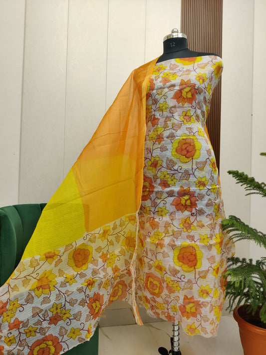 Beautiful Kota Doria Screen Print Unstitch Dress Material