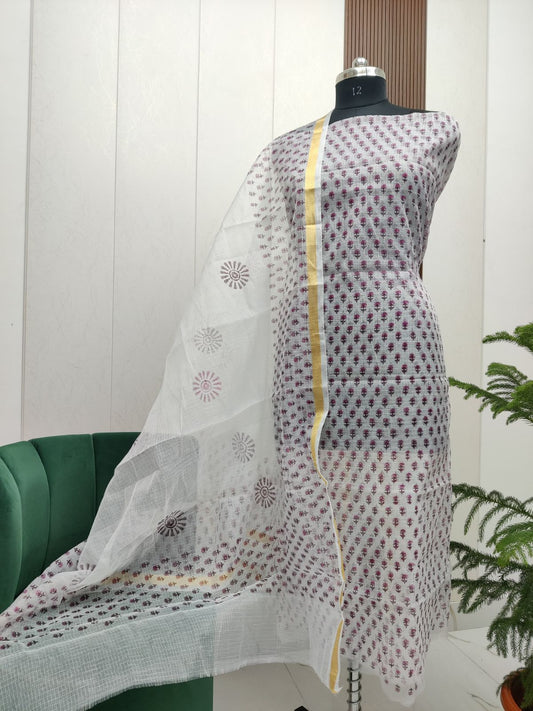 Beautiful Kota Doria Hand  Block Print Unstitch Dress Material