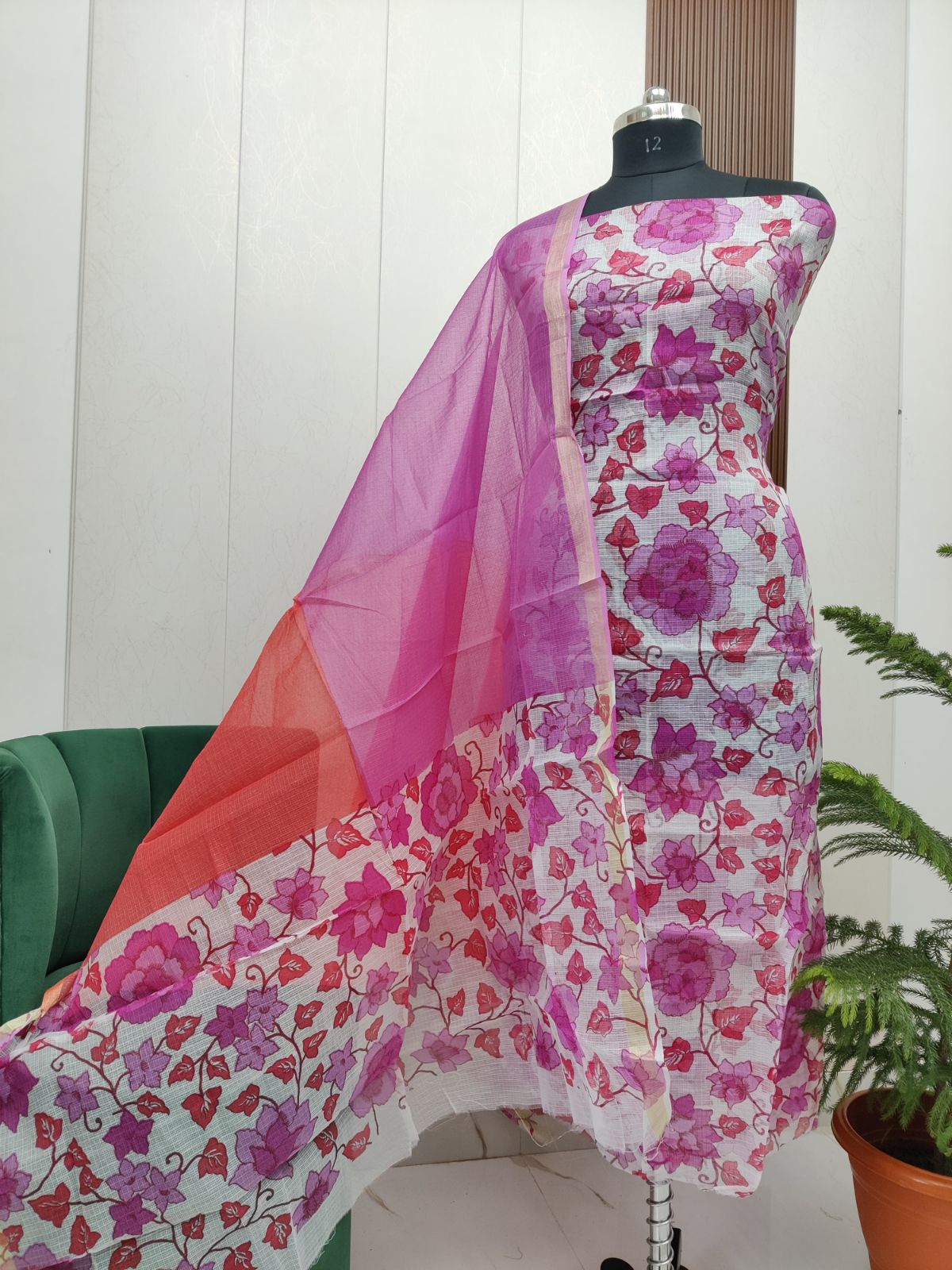 Beautiful Kota Doria Screen Print Unstitch Dress Material