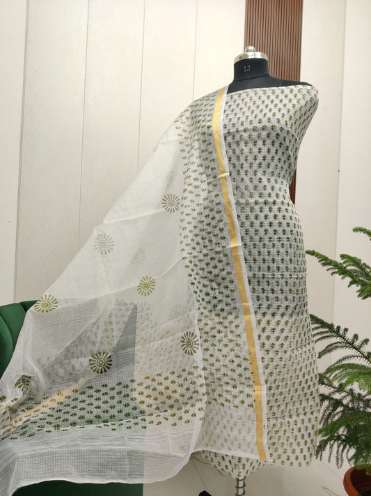 Beautiful Kota Doria Hand  Block Print Unstitch Dress Material