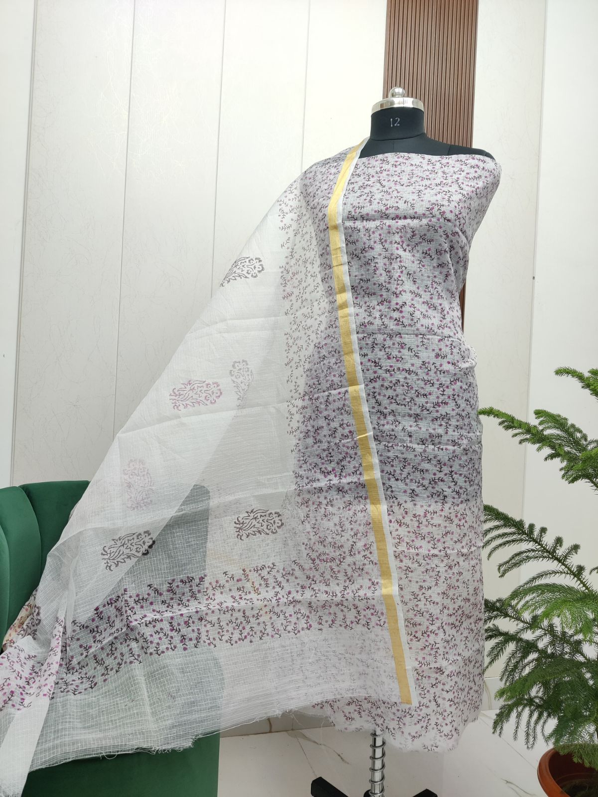 Beautiful Kota Doria Hand  Block Print Unstitch Dress Material