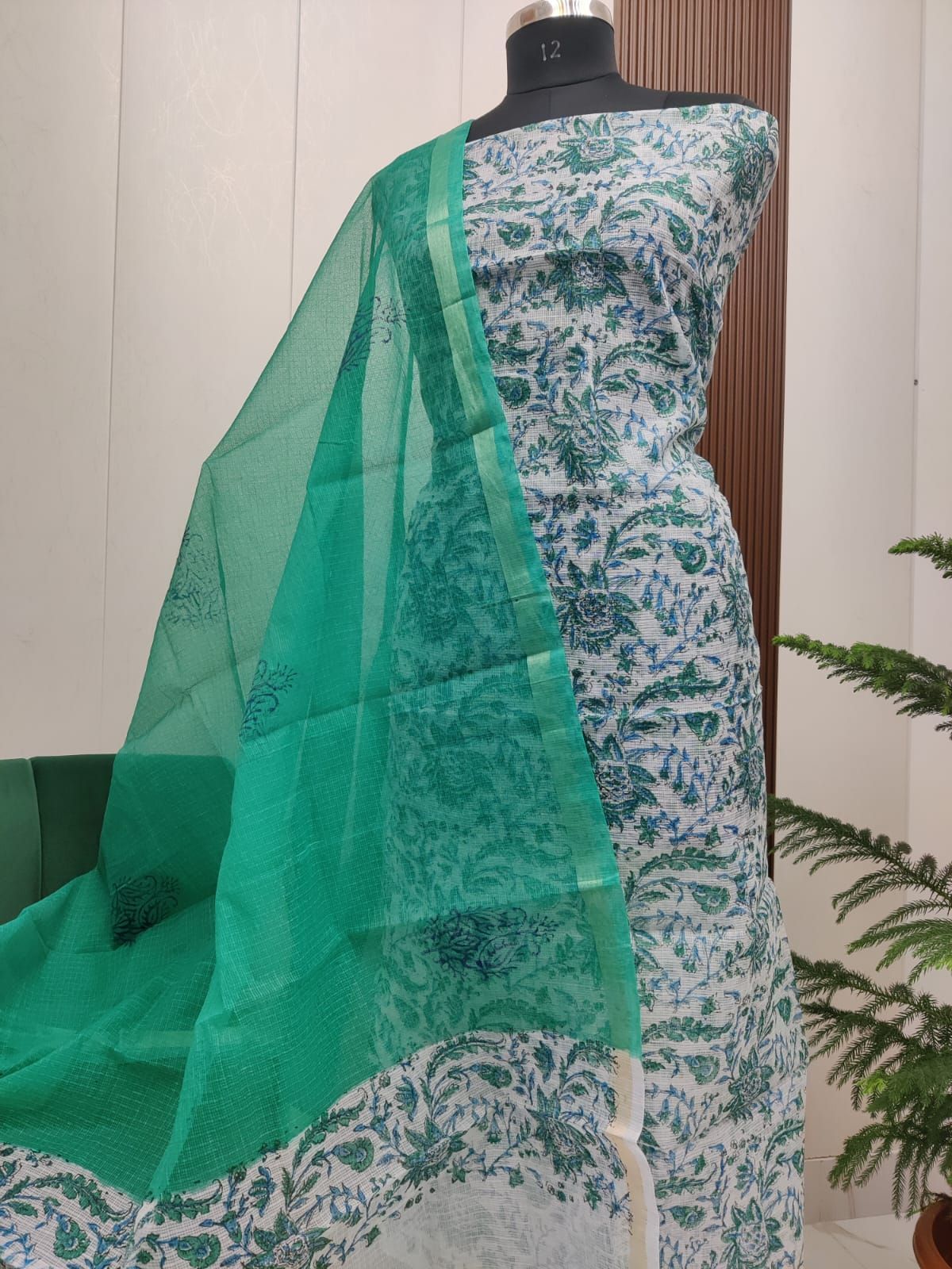 Beautiful Kota Doria Hand  Block Print Unstitch Dress Material (Copy)