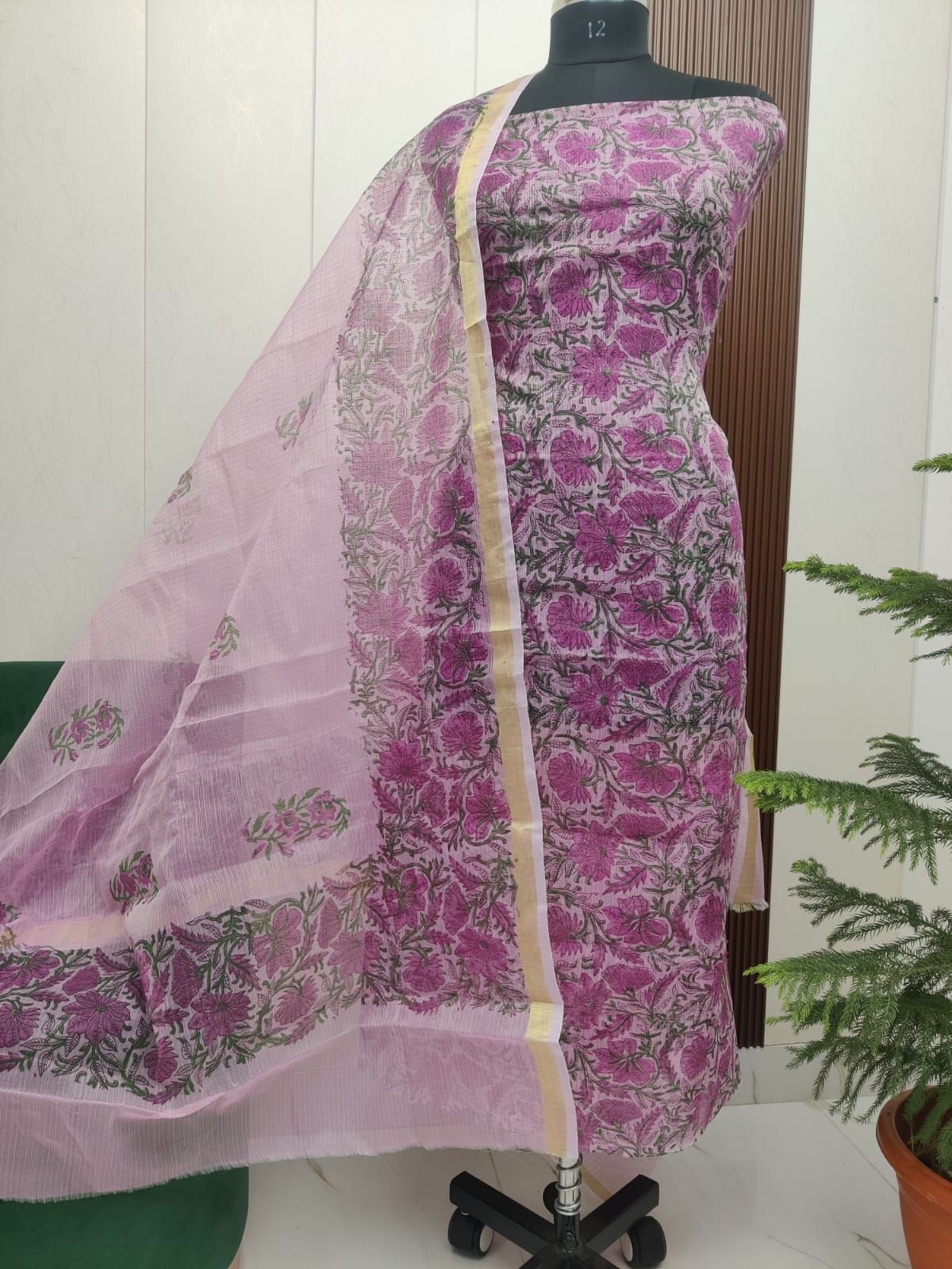 Beautiful Kota Doria Hand  Block Print Unstitch Dress Material