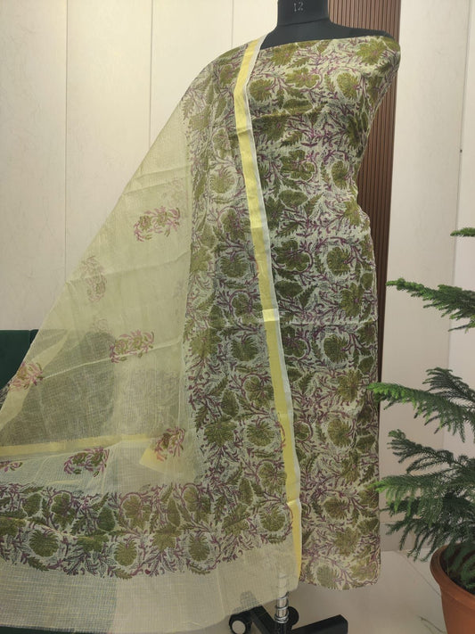 Beautiful Kota Doria Hand  Block Print Unstitch Dress Material