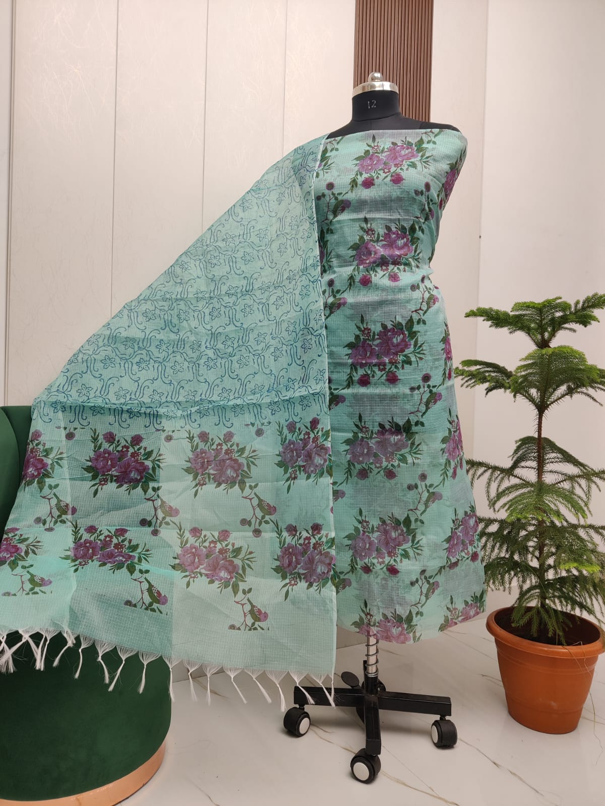 Beautiful Kota Doria Screen Print Unstitch Dress Material