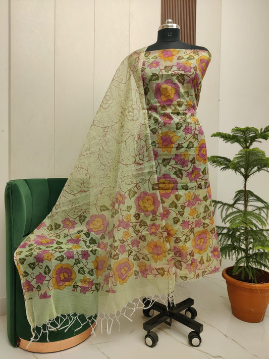 Beautiful Kota Doria Screen Print Unstitch Dress Material