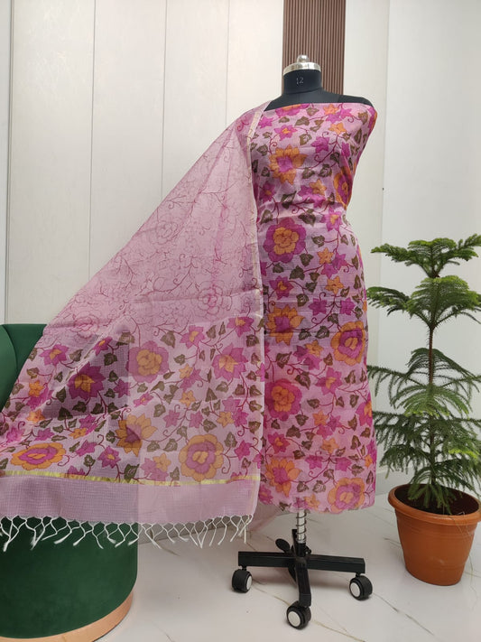 Beautiful Kota Doria Screen Print Unstitch Dress Material