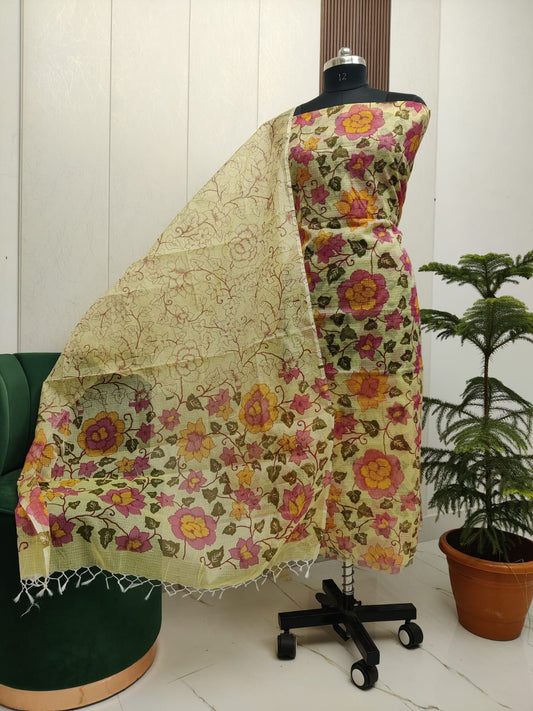 Beautiful Kota Doria Screen Print Unstitch Dress Material