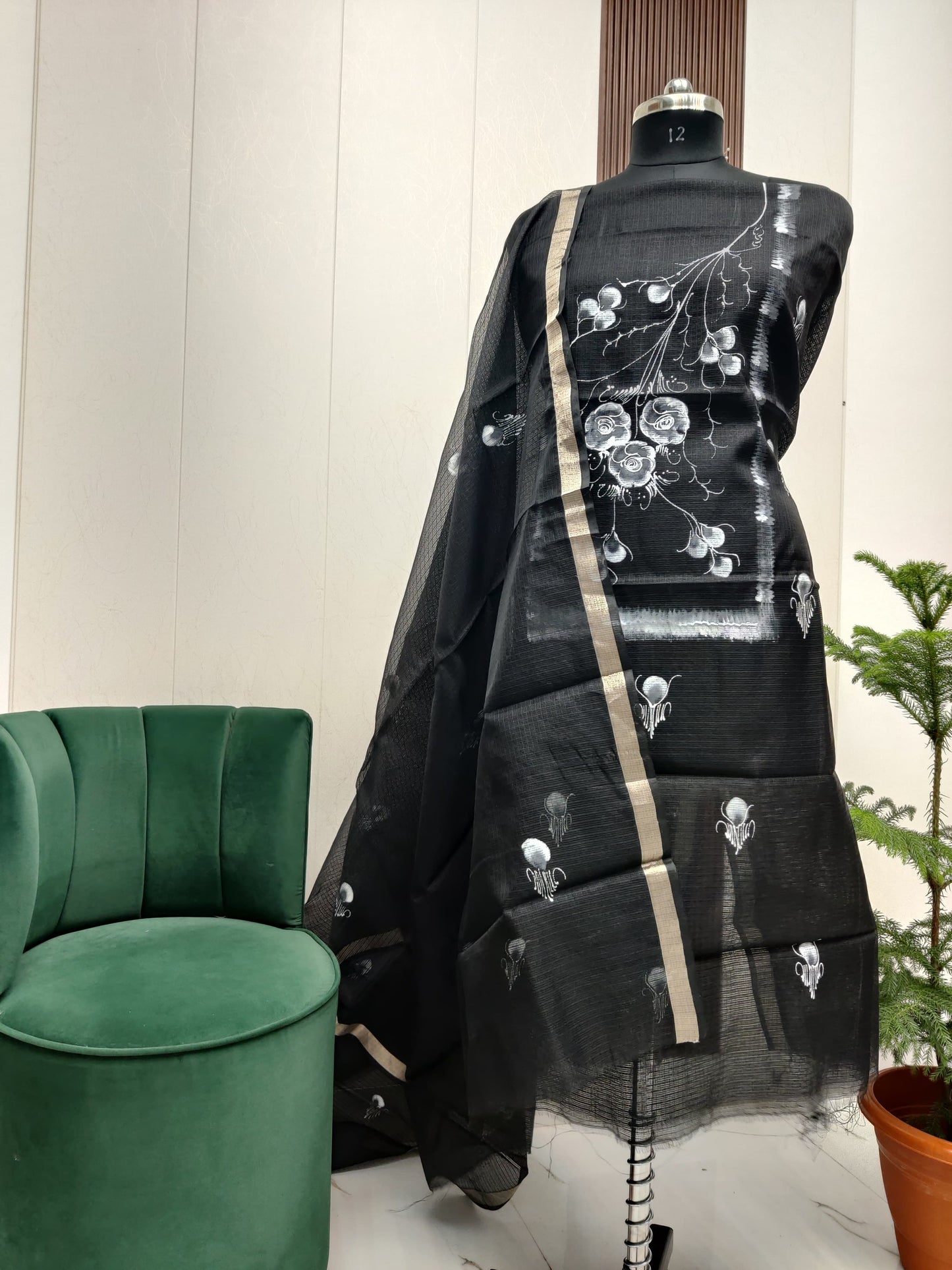 Beautiful Kota Doria Hand Brush Paint Unstitch Dress Material