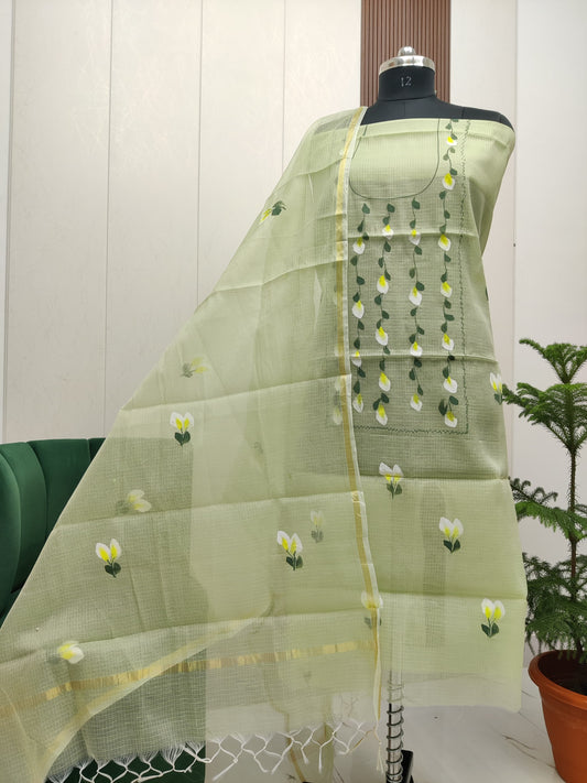 Beautiful Kota Doria Hand Brush Paint Unstitch Dress Material