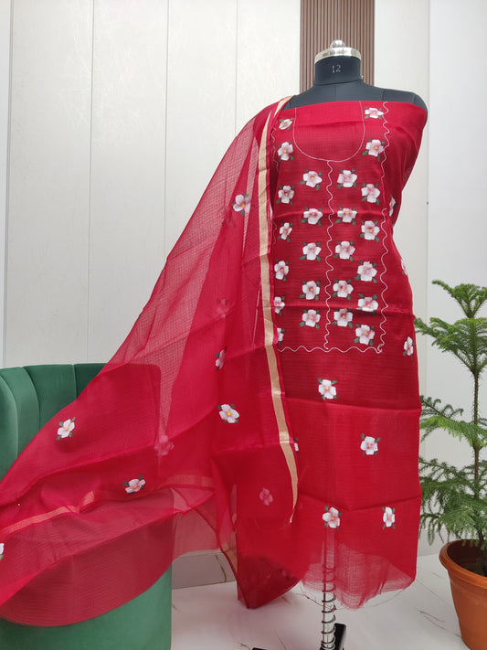 Beautiful Kota Doria Hand Brush Paint Unstitch Dress Material