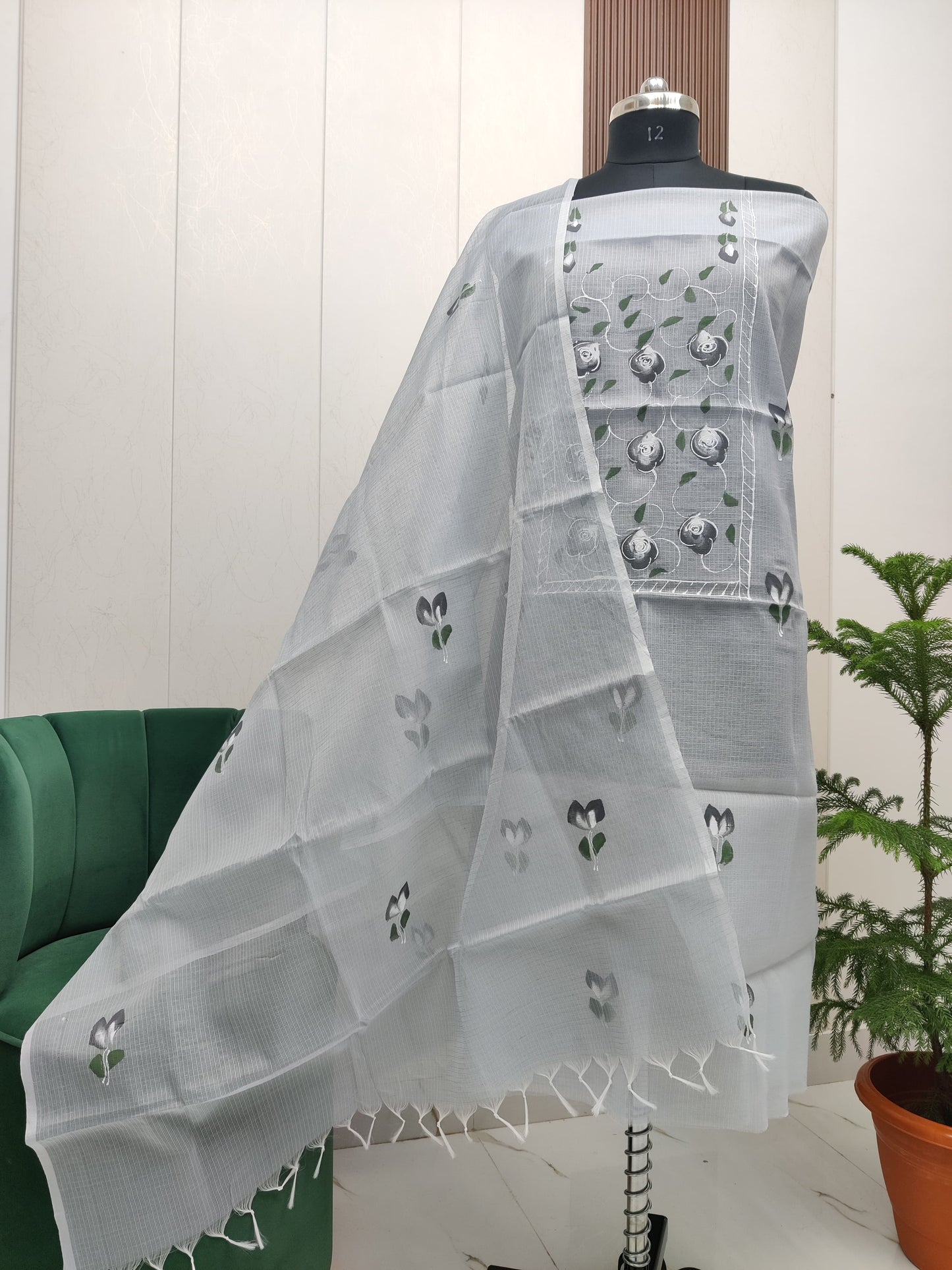 Beautiful Kota Doria Hand Brush Paint Unstitch Dress Material