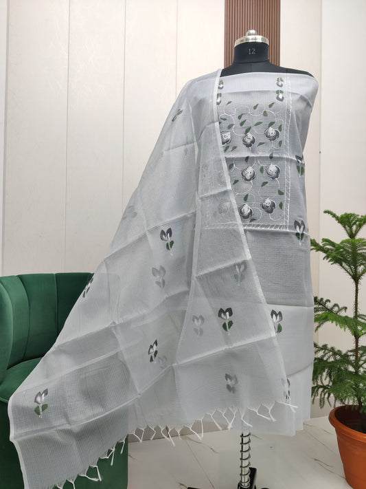 Beautiful Kota Doria Hand Brush Paint Unstitch Dress Material