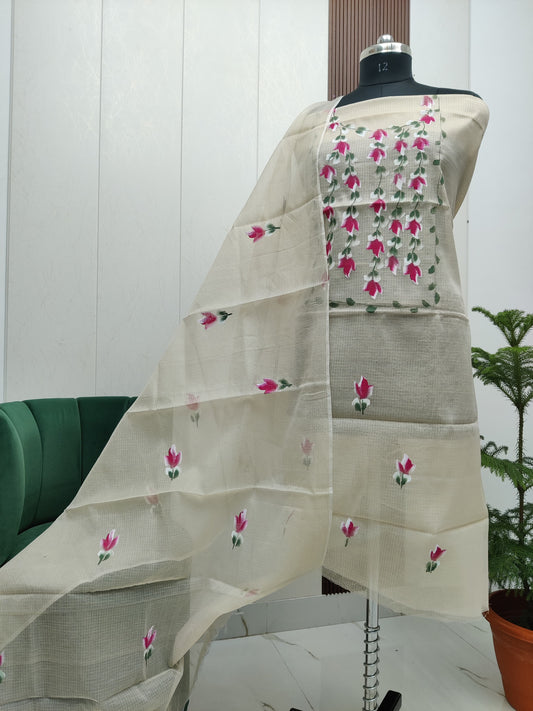 Beautiful Kota Doria Hand Brush Paint Unstitch Dress Material