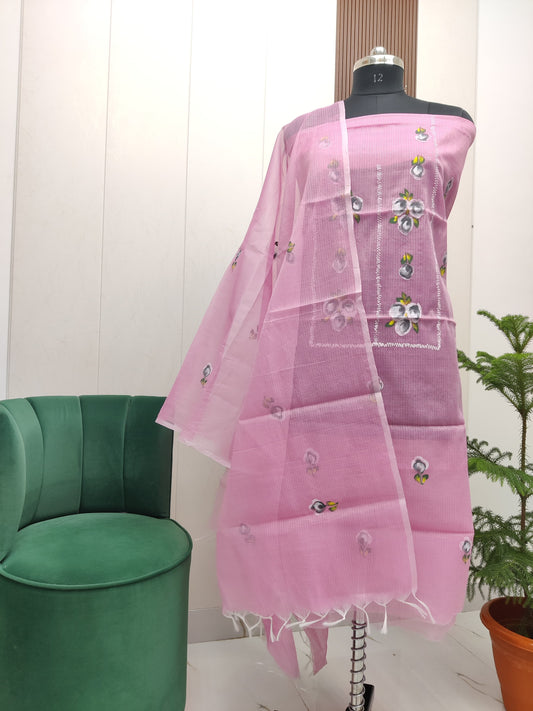 Beautiful Kota Doria Hand Brush Paint Unstitch Dress Material