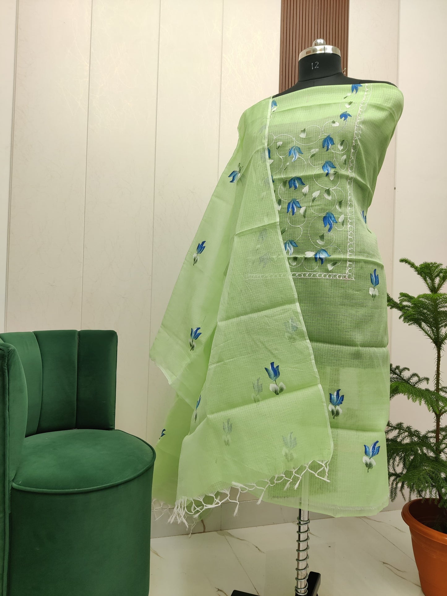 Beautiful Kota Doria Hand Brush Paint Unstitch Dress Material