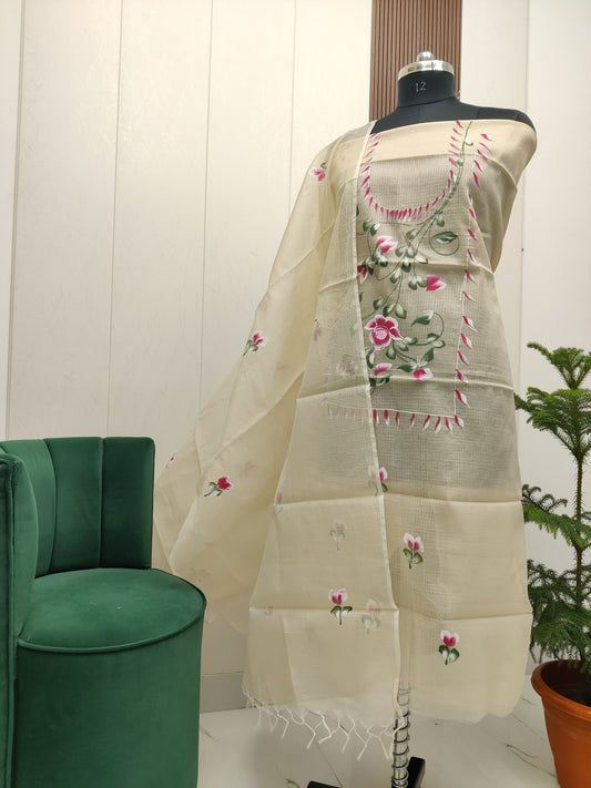 Beautiful Kota Doria Hand Brush Paint Unstitch Dress Material (Copy)