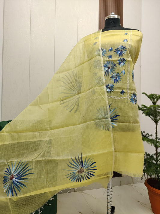 Beautiful Kota Doria Hand Brush Paint Unstitch Dress Material