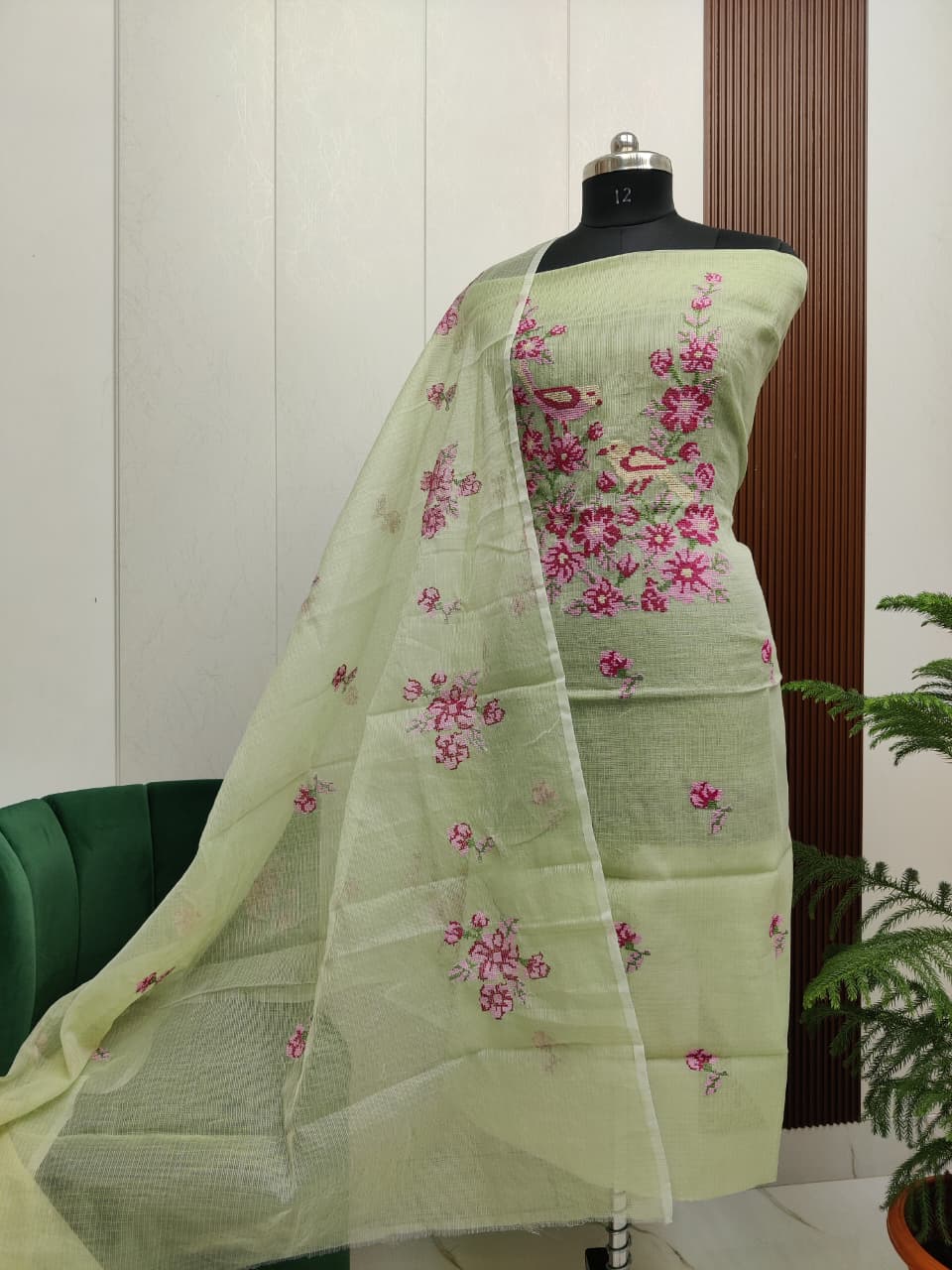 Beautiful Kota Doria Cross-Stich Embroidery Unstitch Dress Material