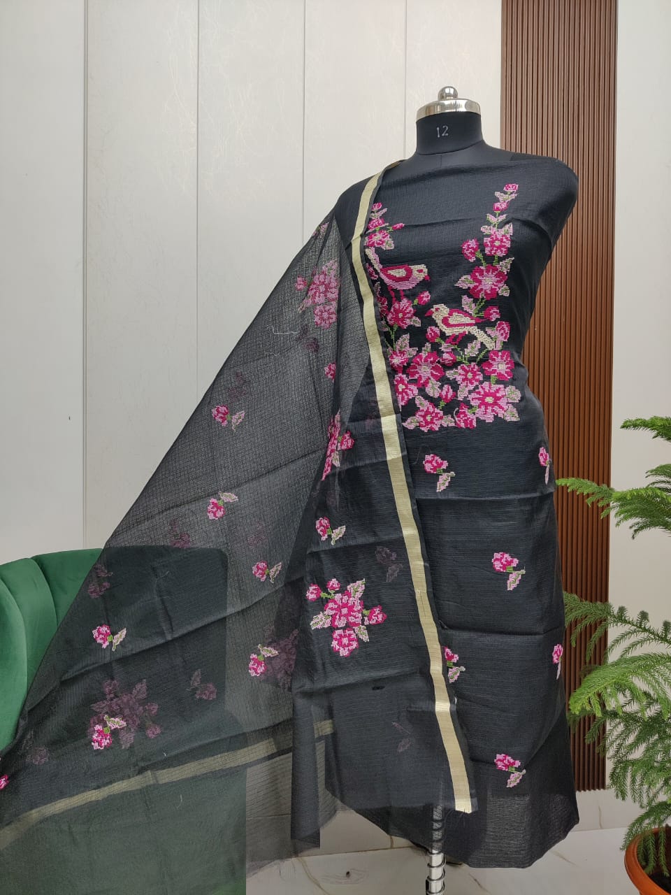 Beautiful Kota Doria Cross-Stich Embroidery Unstitch Dress Material