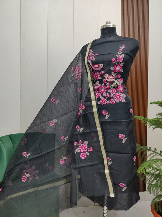 Beautiful Kota Doria Cross-Stich Embroidery Unstitch Dress Material