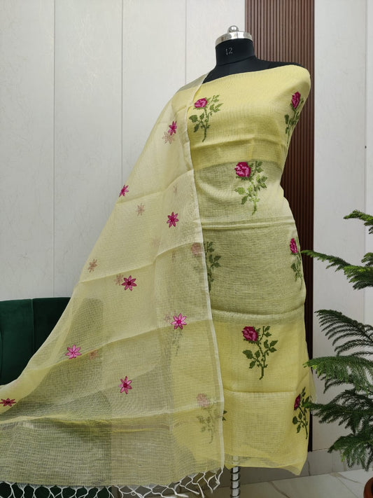 Beautiful Kota Doria Cross-Stich Embroidery Unstitch Dress Material