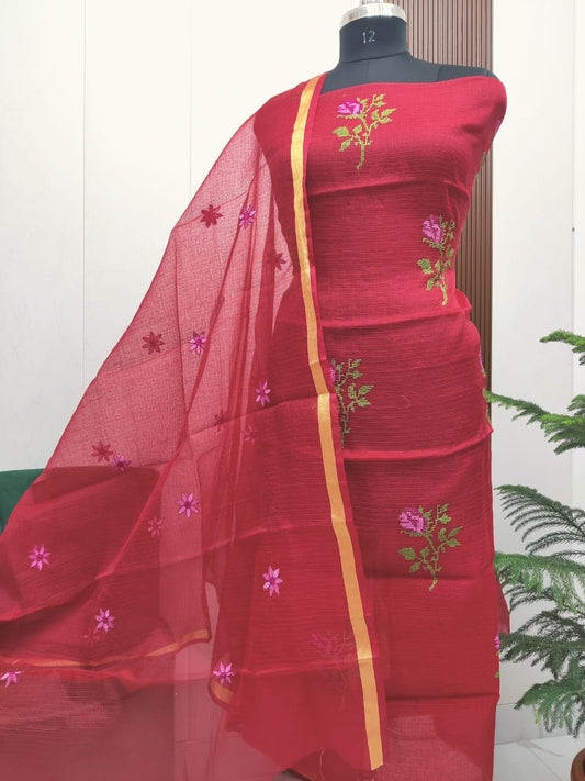 Beautiful Kota Doria Cross-Stich Embroidery Unstitch Dress Material