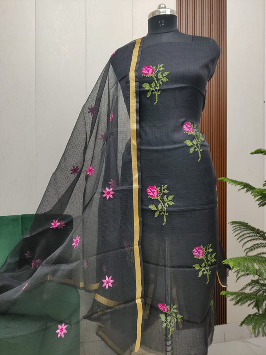 Beautiful Kota Doria Cross-Stich Embroidery Unstitch Dress Material