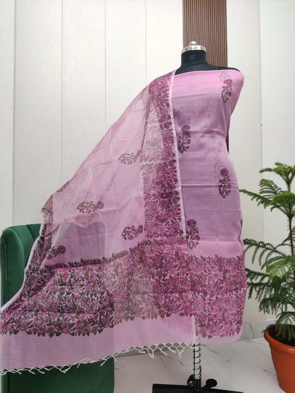 Beautiful Kota Doria Hand  Block Print Unstitch Dress Material