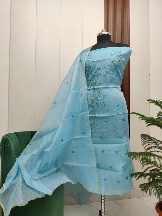 Beautiful Kota Doria Embroidery Unstitch Dress Material