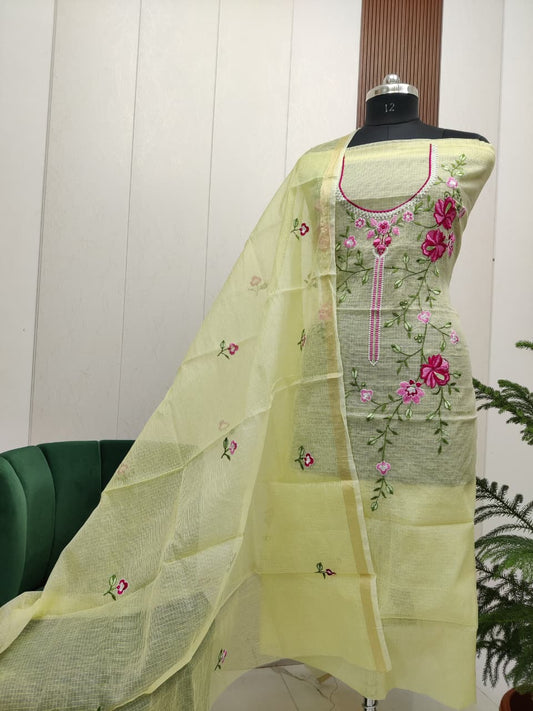 Beautiful Kota Doria Embroidery Unstitch Dress Material