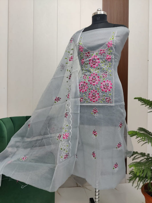 Beautiful Kota Doria Embroidery Unstitch Dress Material