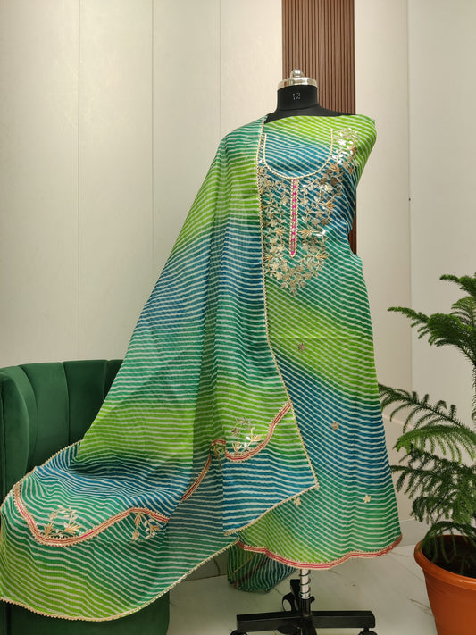 Beautiful Kota Doria Gotta Patti Semi Silk Unstitch Dress Material