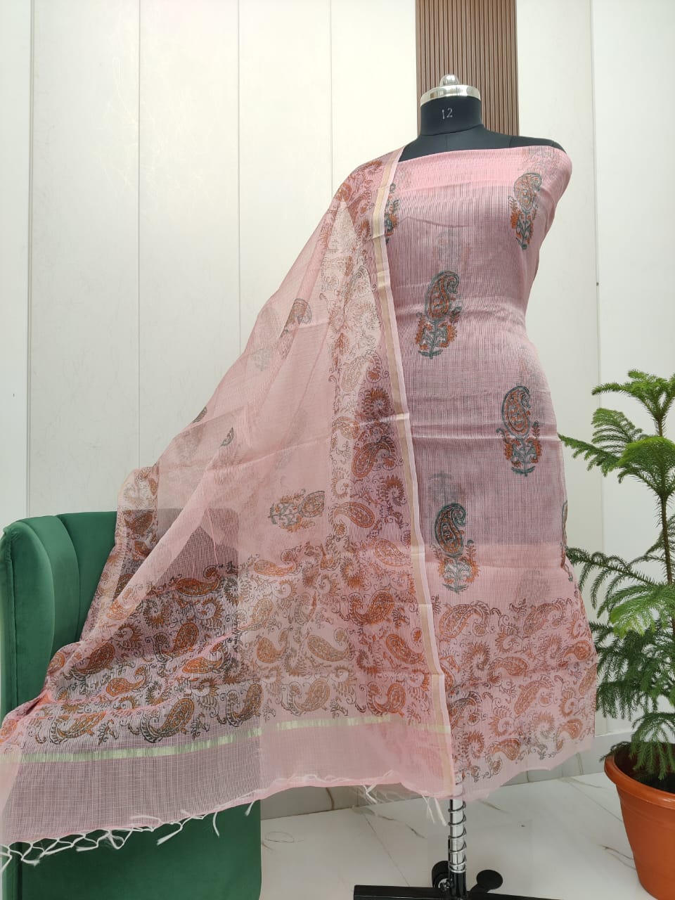 Beautiful Kota Doria Hand  Block Print Unstitch Dress Material