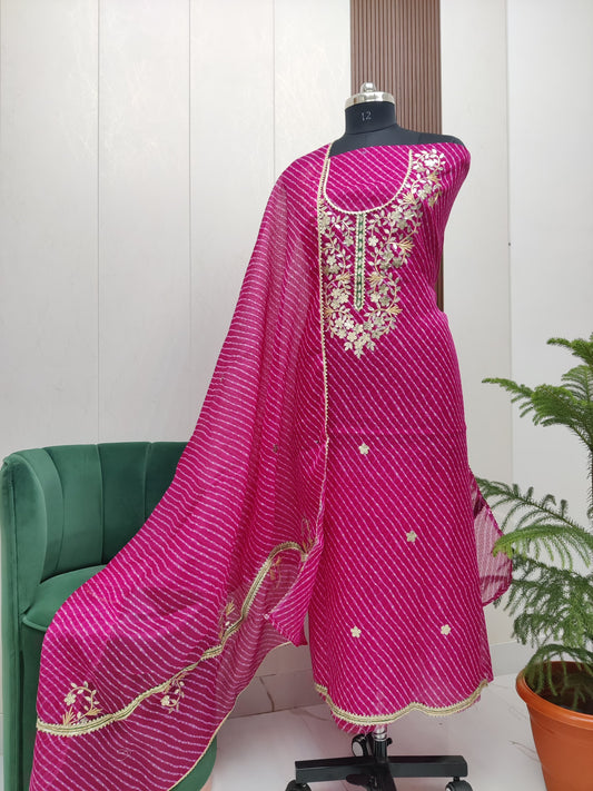 Beautiful Kota Doria Gotta Patti Semi Silk Unstitch Dress Material