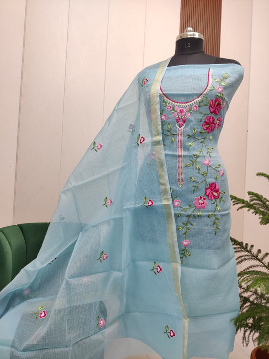 Beautiful Kota Doria Embroidery Unstitch Dress Material