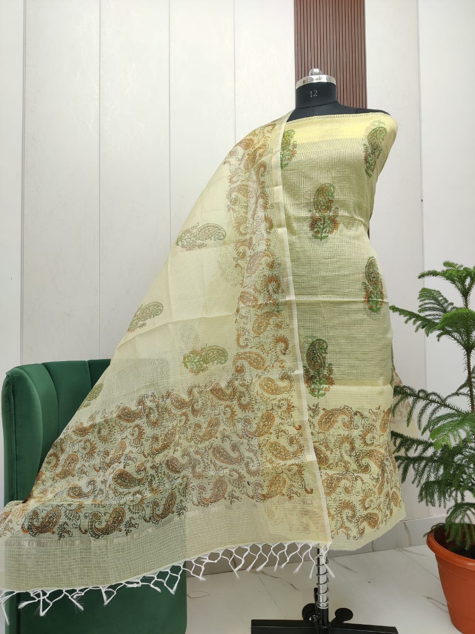 Beautiful Kota Doria Hand  Block Print Unstitch Dress Material