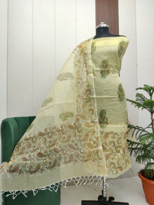 Beautiful Kota Doria Hand  Block Print Unstitch Dress Material